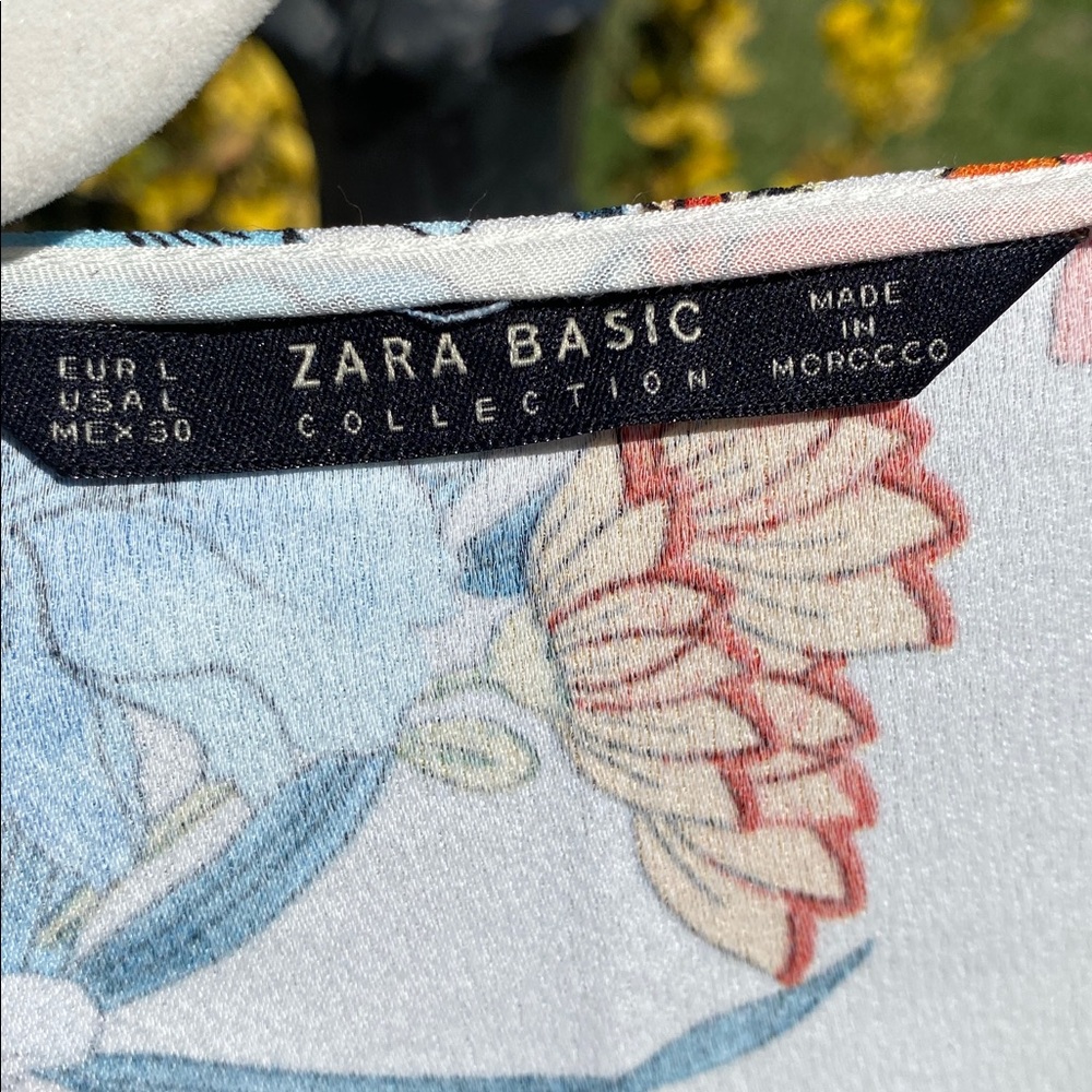ZARA BASIC FLORAL SHIFT DRESS Size L NWT CREAM MULTICOLOR SHORT SLEEVE - Picture 2 of 14